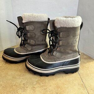 Sorel Caribou Waterproof Winter Snow Boots Women’s Size 6 Taupe Black Faux Fur